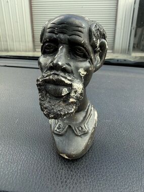 Vintage Black Bust Sculpture with Textured Beard